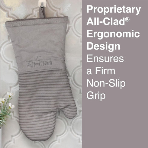 All-Clad Premium Silicone Oven Mitt, 14"x7", Heat Resistant to 500 Degrees, 100% Cotton & Silicone, Titanium Gray