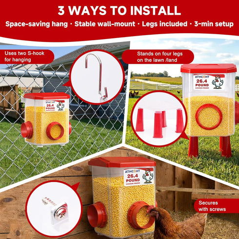 ATHCOHT Set 3.1 Gallon/26.4 4 3 Large Chicken Feeder and Waterer Pounds, Automatic Chicken Waterer with Cups & Feeder