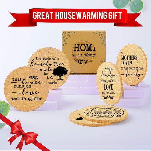 Cegkuc Set 6, 4" Coasters for Drinks with Holder of Family Coasters Home&Love Coaster for New Home Couples House