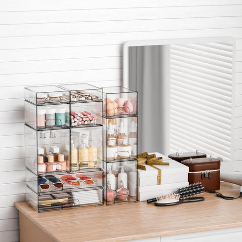 Yieach 7.5"H Drawers,4 Pack Closet Countertop Stackable Storage Clear Acrylic Drawer Organizer for Vanity,Under
