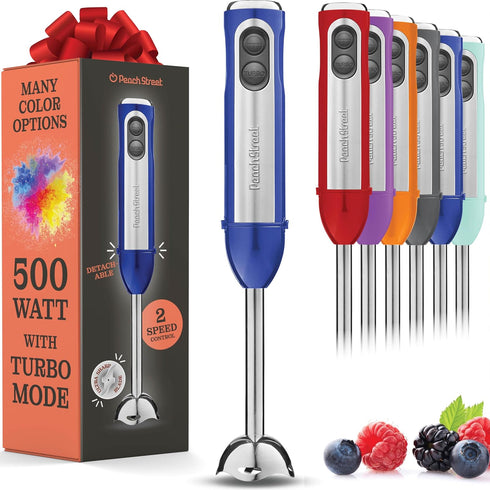 Powerful Immersion Blender - Electric Hand Blender 500 Watt with Turbo Mode, Detachable Base for Soup, Smoothie, Puree