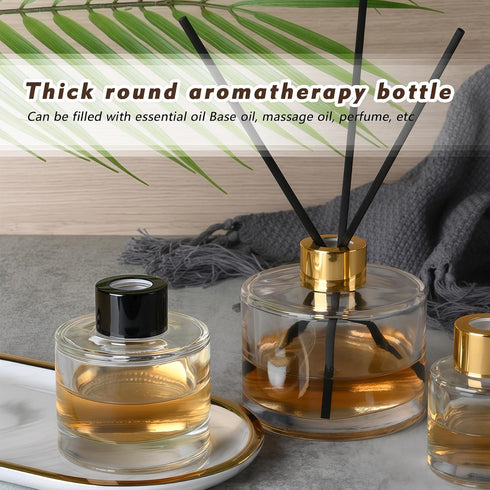 QUUPY 2 50ml/1.7oz Pcs Clear Round Empty Glass Diffuser Bottles Jars Containers Fragrance Accessories with Black Lid