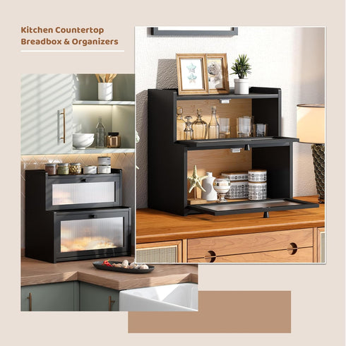 Countertop FILWH Bread Box for Kitchen Double Layer Large Corner Bread Box Capacity Bread Storage Bin Farmhouse