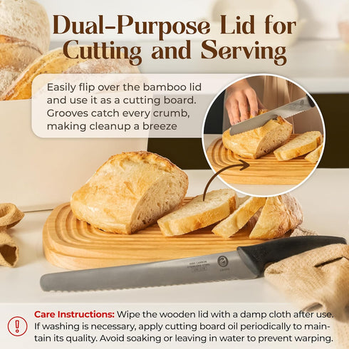 Countertop 2 ABIOTO Extra Large Bread Box for Kitchen with Bread Bags - Sturdy Modern Construction, Ribbed Design Keeps