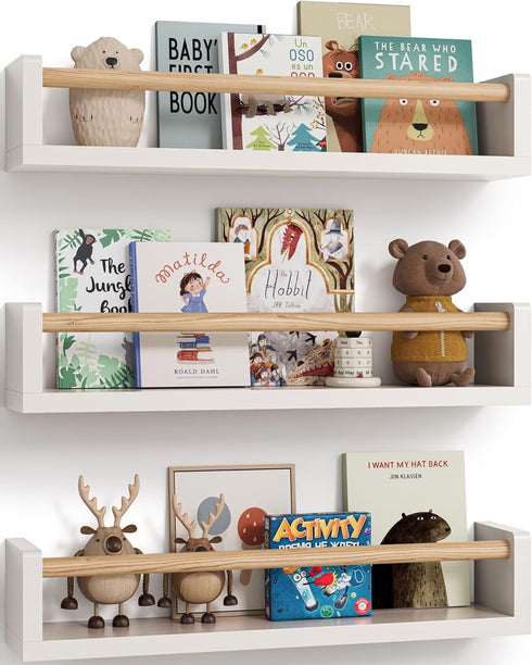 G&W Gruwald Nursery Book Shelves, Set of 3, Wall Bookshelf, Book Shelf for Kids