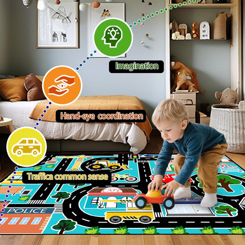 2.5x4 Car Rug Play Mat - Kids Play Carpet City Life Road Map Rug Educational Traffic Track Car Mat for Kids Toy Cars
