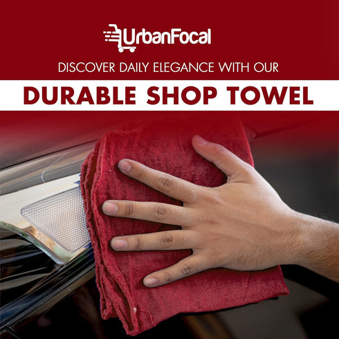 50 Pack 14 14 Shop Towels Polycotton Cleaning Cloth - Red Reusable Kitchen Towels Cleaning Highly Absorbent Lint-Free