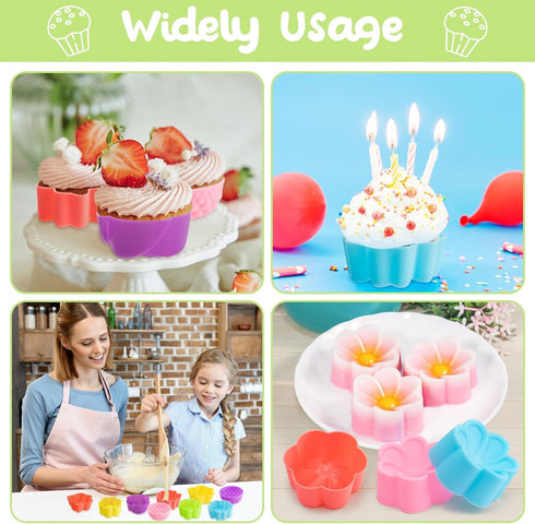 R HORSE 42Pcs Mini Silicone Molds - 2 x 0.8 inch Cupcake Multi Flower Shapes Baking Cups