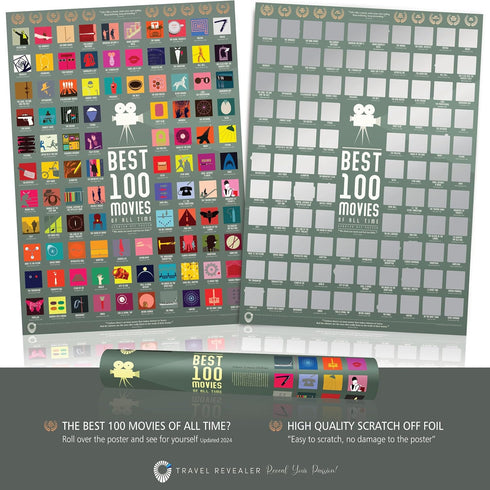 Travel Revealer 100 Movie Scratch Off Poster, 2024 IMDb Top 100 Movies, 17"x24" Bucket List Poster