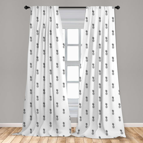 Ambesonne Black and White Window Curtains, 2-Panel Set with Monochrome Pineapple Design, 28" x 63", White and Black