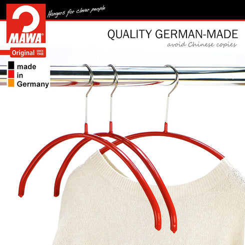 Mawa Euro Series Light Thin Non-Slip Clothes Hanger Style 40/P, Set of 10, Red