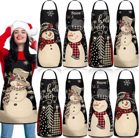 8 Pcs Winter Aprons for Women Black Snowman Let It Snow Xmas