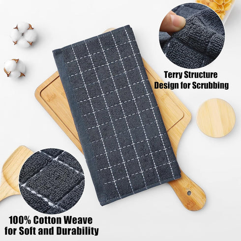 Homaxy 100% Cotton Terry Kitchen Dish Cloths, Ultra Soft and Absorbent, 6 Pack, 12 x 12 Inches, Dark Grey