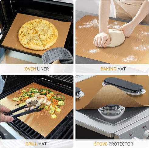4 Pack Large Copper Oven Liners, 16x24 Inch Thick Heavy Duty Non-Stick Teflon Mats for Ovens and Grills