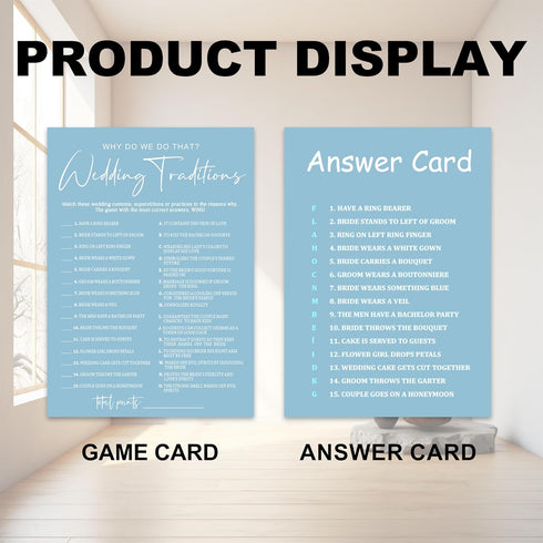 Blue Theme Bridal Shower Games for 25 Guests, Wedding Traditions with Answer Card, Reception Games, Bride Groom