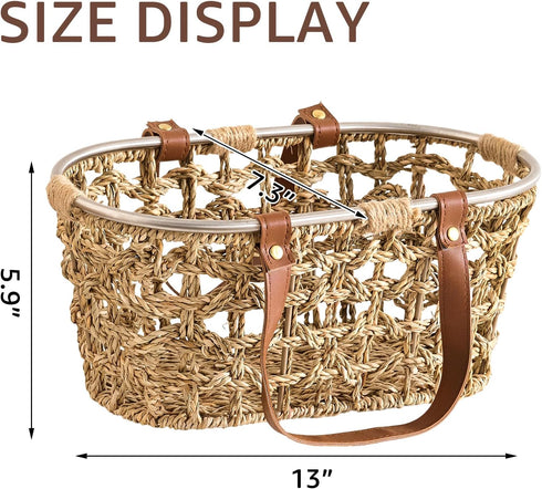Farmhouse Seagrass Egg Baskets for Collecting Fresh Eggs Handmade Egg Collecting Basket Wicker Oval Storage Basket