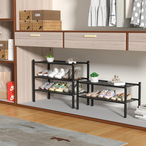 ROMGUAR CRAFT 3 Closet 27"x11"x20" Tier Bamboo Shoe Rack for Free Standing Wood Shoe Shelf Storage Organizer