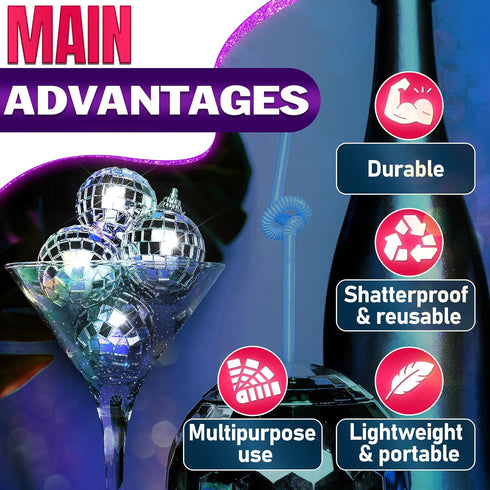 24 PCs Mini Disco Balls Set - 1.8 in Ornaments for Parties, Lightweight & Portable Decorations, Silver Sparkle