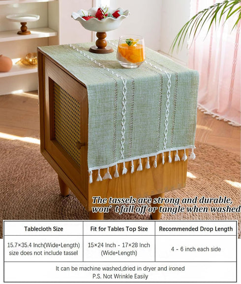 15.735.4 Inch Green Tassel Bedside Tablecloth Nightstand Cover Cloth Side Table Covers for End Night Stand Coffee Tea