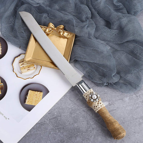TANG SONG Rustic Wedding Cake Knife and Serving Set - Set of 2 for Parties, Weddings, Anniversaries