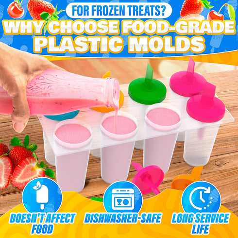 8 Set Pcs Popsicles Molds Round - Reusable Popsicle Molds With Sticks, Multi-Servings & Dishwasher-Safe Popsicle Makers