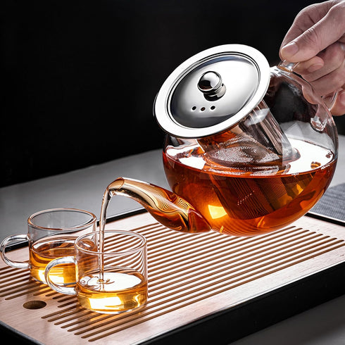 Long-Mouth Glass Teapot, 34oz/1000ml with Removable Loose Tea Infuser, Microwave & Dishwasher Safe