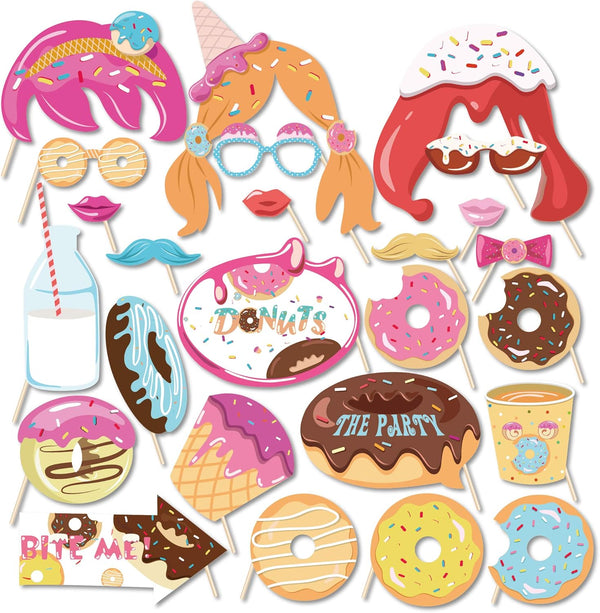 CC HOME Donut Birthday Party Supplies, Photo Booth Props for Girls, Birthday Baby Shower Decorations