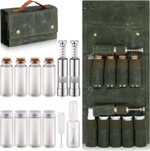 TOBWOLF Portable Spice Bag for Travel, Camping Spice Kit with 8 Jars,