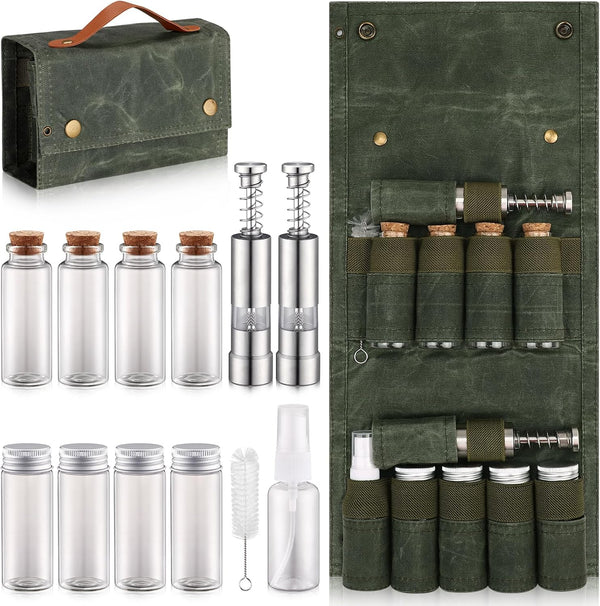 TOBWOLF Portable Spice Bag for Travel, Camping Spice Kit with 8 Jars,