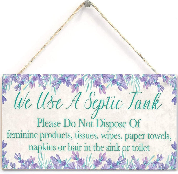 Buslint We Use A Septic Tank Please Do Not Dispose of. - Polite and Informative Septic Tank Sign Functional Interior Toilet Sign Wooden Hanging Sign 6" X 12" BLTSA-12 (Navy-114)