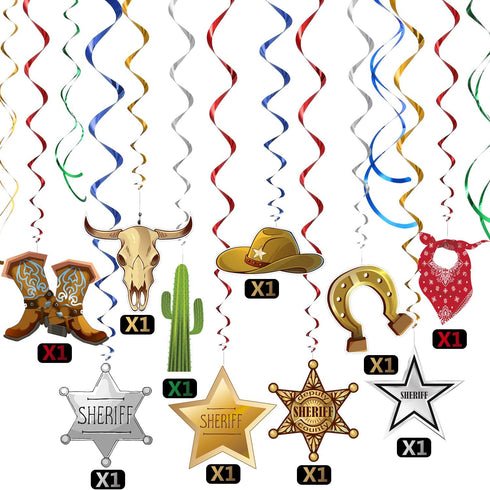 Western Party Decorations Pack, 30Ct Hanging Swirls Foil Swirls for Cowboy Theme Birthday Baby Shower Decor