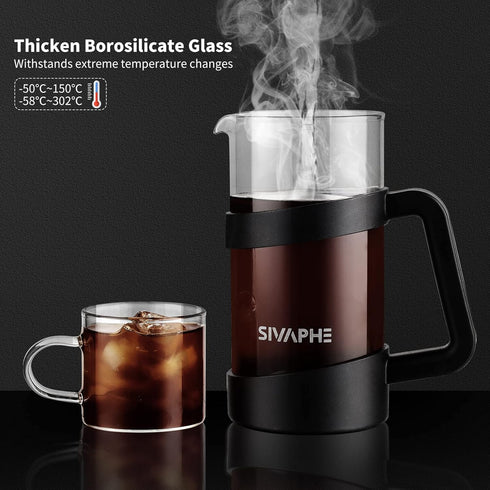 Sivaphe French Press 34oz, Lightweight Durable High Borosilicate Carafe Maker, 8 Cup Plastic Coffee Press