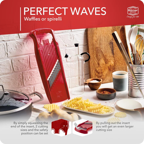 BORNER Wave Waffle PowerLine Vegetable Grater, Quality Made in Germany, Color: Red