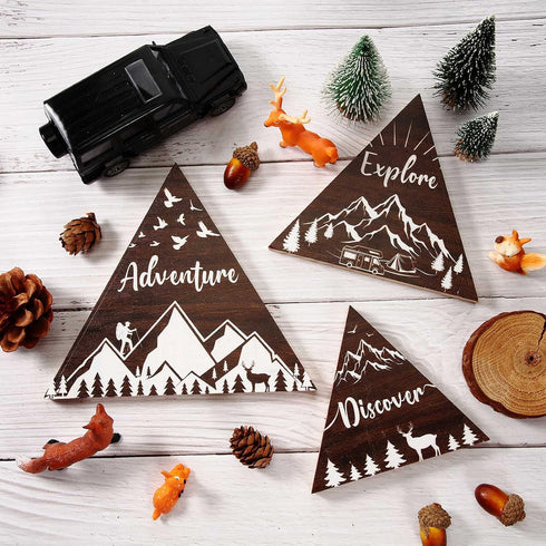 3 3 Jetec Pcs Size Wooden Mountain Sign for Cabin, Rustic Mountain Wall Decor, Adventure Camping Cabin Decor Sign