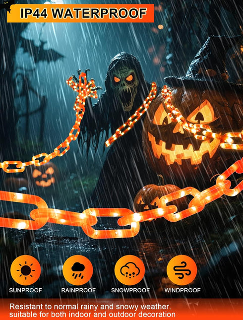 Lights,10.5 175LED Halloween Chain String FT Plastic Chain Orange Light Battery Operated with Memory Timer,Waterproof