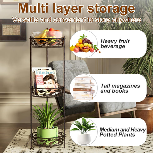 3 Plant Stand, Heavy Duty Metal Plant Stand Indoor Outdoor, Tall Tiers Plant Shelf for Multiple Plants Pots, Flower Pot