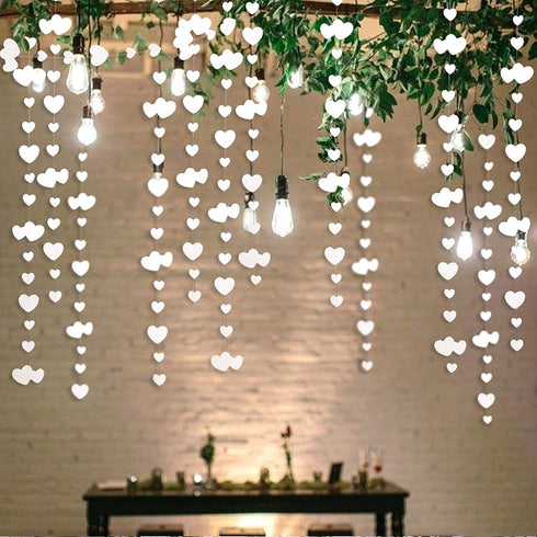 52Ft Valentines Day Party Decorations - White Heart Garland and Love Heart Hanging Paper Streamer Banner