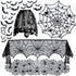 5pack Halloween Decorations Tablecloth Runner, Black Lace Round Spider Cobweb Table Cover with 36pcs Scary 3D Bat