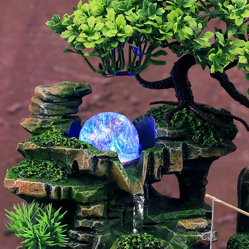 Gdrasuya10 Desktop Fountain Waterfall Decor, Water Feature with Colour Changing LED Lighting for Office Home Bedroom