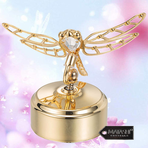 24K Matashi Gold Plated Music Box Plays You Are My Sunshine Crystal Dragonfly Tabletop Showpiece Elegant Gift