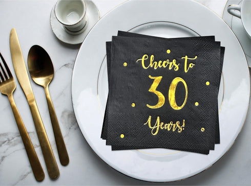 Cheers to 30 Years Cocktail Napkins | Happy 30th Birthday Decorations for Men and Women, 50-Pack 3-Ply Napkins | 5 x 5