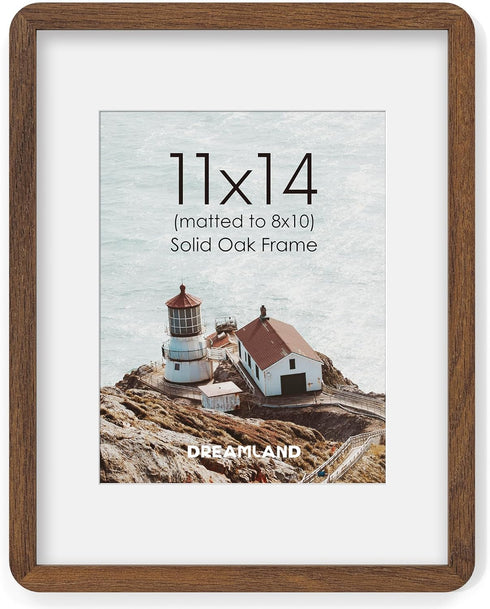 Dreamland 11x14 Picture Frame with Mat for 8x10, USA-Sourced Natural Oak Wood