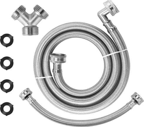 4FT Premium Steam Dryer Hose Installation Kit - 4 Ft 90 Degree Elbow Stainless Steel Hose, Inlet Adapter Hose, Y