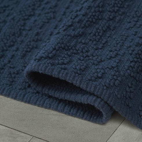 French Connection Nellore Bathroom Rugs, Woven and Beaded, 17" x 28", Navy, Durable Bath Mats