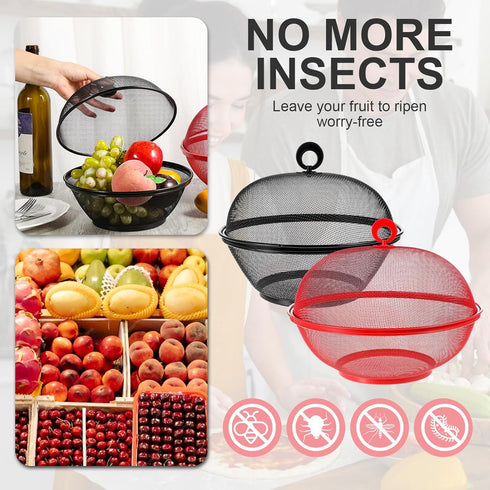 MAQUITA 2 Pcs Summer Mesh Fruit Basket with Lid, Protective Countertop Wire Fruit Bowl for Kitchen