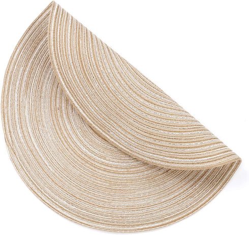 SHACOS 15 Inch Round Braided Placemats, Set of 6, Non-Slip Heat Resistant, Beige