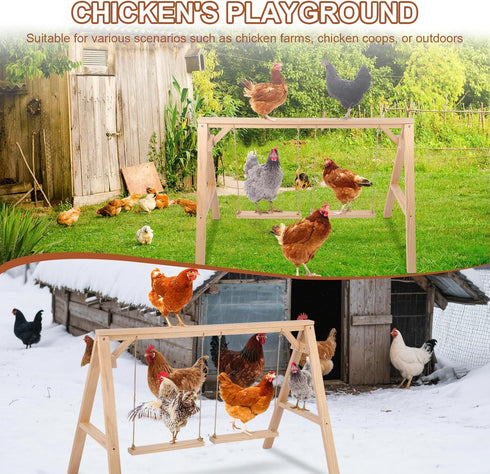 SENXILLER 2 68 Pine Wood Chicken Roosting Bars with Swings WeatherResistant Poultry Perch for Chickens Backyard Coop