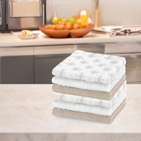 6 Pack 100% 12x12 inch Set (Pack 6) DecorRack Cotton Yarn Washcloths, Soft Cotton Face Towels, Absorbent and Durable