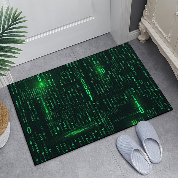 Washable Area Rug, Binary Code Design Entryway Doormat Faux Wool Non-Slip Low-Pile Carpet for Indoor Kitchen Bathroom