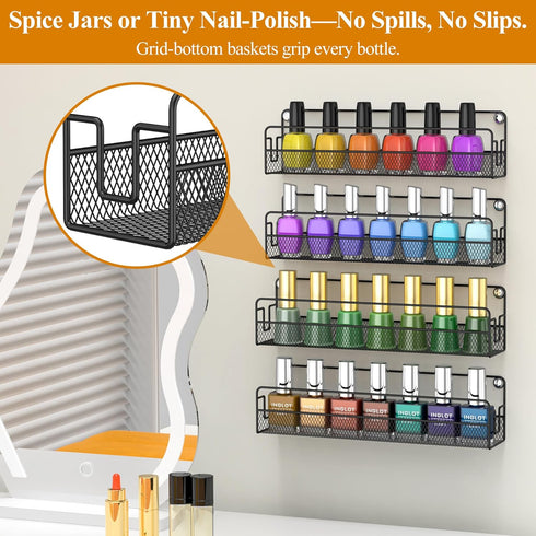 OneAhead Design 2 4 Pack Wall Mounted Spice Rack Organizer, Pantry Door Organizer & Hanging Storage Baskets, Metal